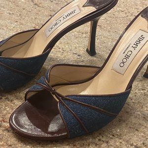 Fabulous Jimmy Choo Denim and Leather Open Toe Sandal